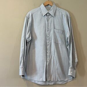 Ermenegildo‎ Zegna Button Up Shirt Pin Check Navy Sz 41/16 White Made in Italy